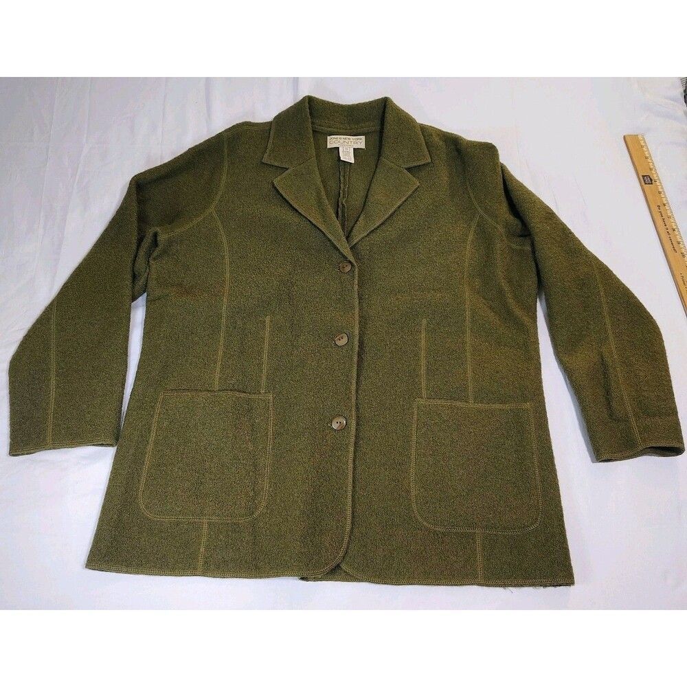 Vintage Jones New York Country Essentials Wool Full Zip Jacket Sz 1X Green